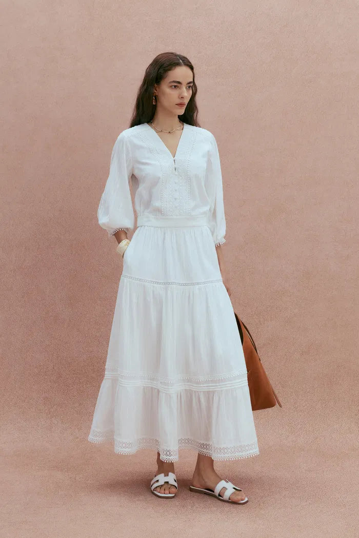 Elli Embroidery Puff Sleeve Blouse Top in Cotton