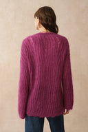 Aki Gezackter Ausschnitt Transparenter Cardigan in leichtem Mohair Zopfmuster