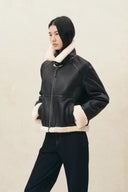 Catherine Vintage Shearling Bomber Jacket in Vegan Leather