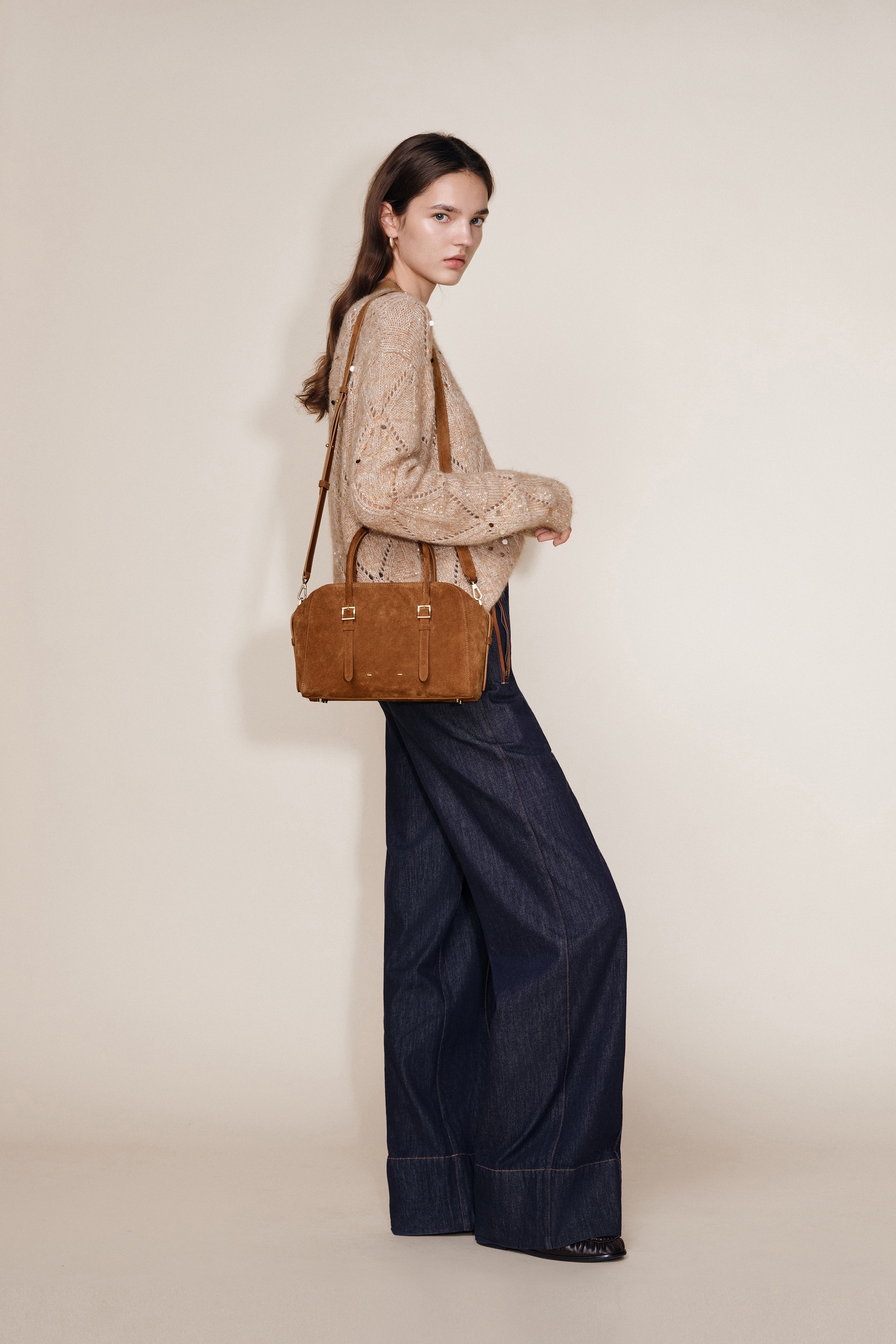 Monti Small Boston Bag in Suede – fbrq.com