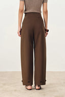 Lydia Buckle Curved Trousers in Cotton Twill
