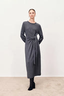 Nora Asymmetric Knotted Maxi Dress in Merino Wool Knit
