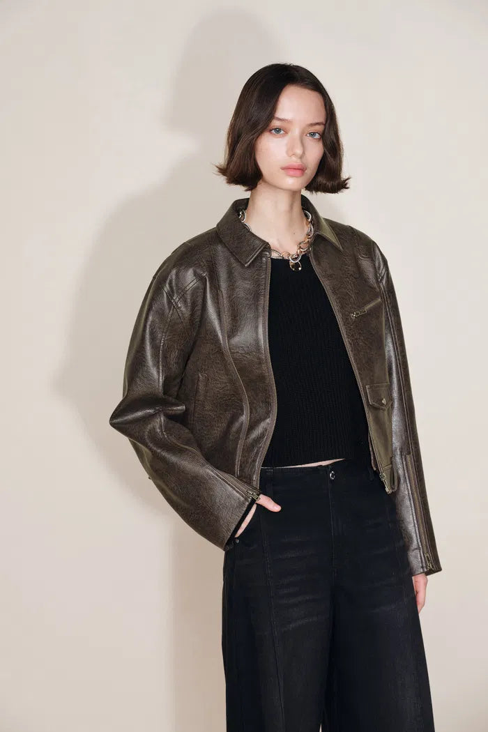 Lizzie Short Biker Jacket in Faux Leather