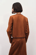Olivia Contrast Trim Jacket in Faux Suede