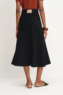 Nyssa Flared Midi Skirt in Stretchy Denim