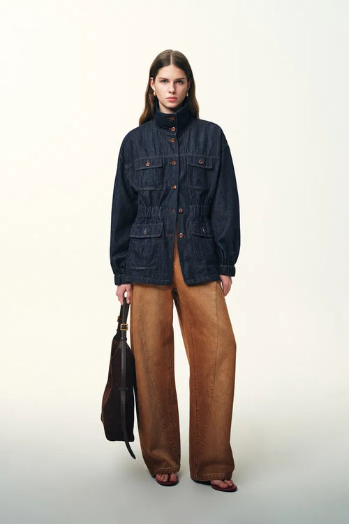 Solene Utility Style Fitted Denim Jacket in Hemp-Blend Denim