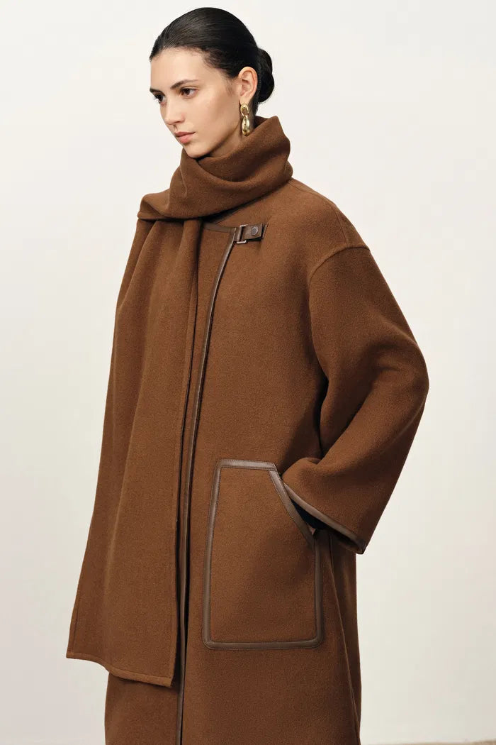 Selian Detachable Scarf Coat in Double-Face Merino Wool