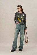 Jeans Skylar a Gamba a Barile con Cintura a Nastro in Denim di Cotone Lavato