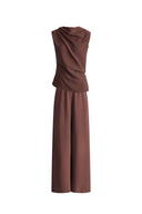 Phoebe French Cowl Sleeveless Top and Wide Leg Pant Matching Set in Dry Silk