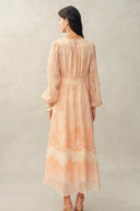 Anne Handpainted Floral Lace Dress in Silk Linen Organza