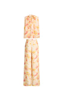 Charlotte handbemaltes florales Neckholder-Blusenset mit Hose aus Seiden-Doppelkrepp