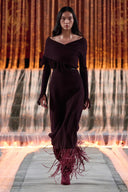 Oona One Shoulder Asymmetric Fringe Dress in Merino Wool with Stretch Knit