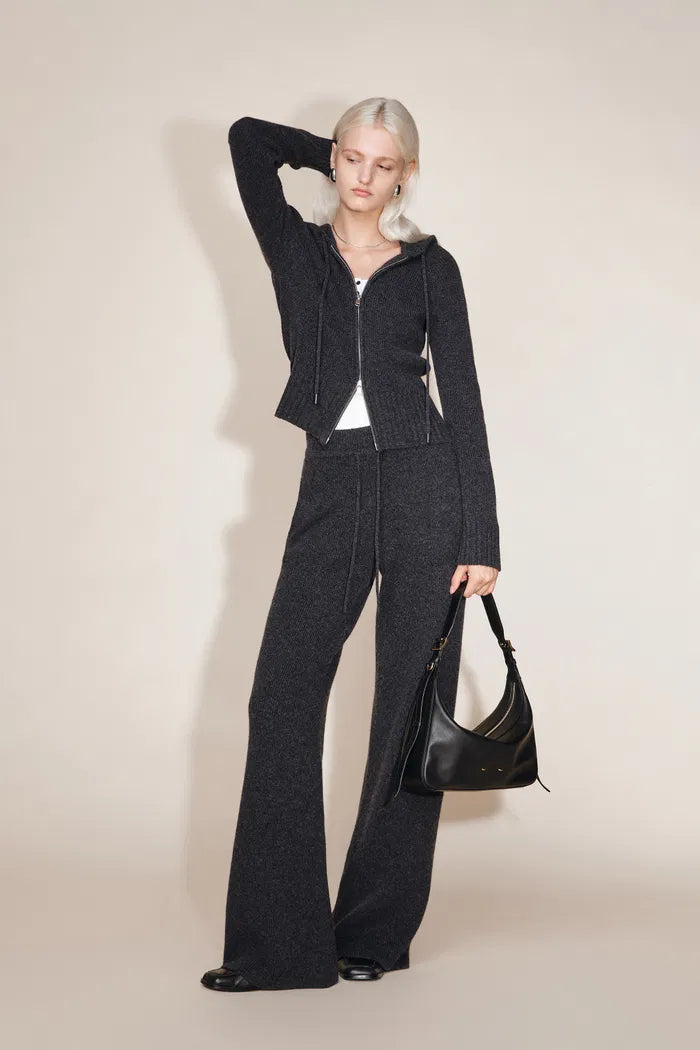 Vivi Hooded Fitted Cardigan and Pants Matching Sets in Merino Wool Knit