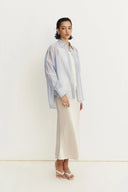 Bella Blue Sheer Button-Up Shirt in Lyocell Blend