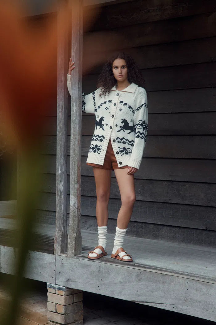 Bethany Fair Isle Pony Cardigan in Merino Wool Jacquard Knit