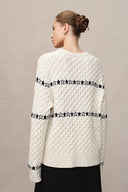 Jersey Star Walker blanco Fair Isle en punto de hilo de pompones de viscosa y lana