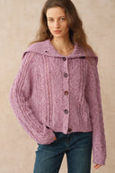 Rosalina Convertible Shawl Collar Cardigan in Merino Wool Cable Knit