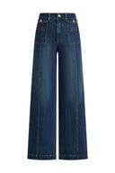 Stella Double Pocket Distressed Washed Jeans in Four-Season Cotton Denim