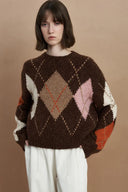 Faye Argyle Sweater in Baby Alpaca Blend Knit