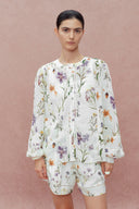 Perla Handbemalte Flora Bluse und Shorts im Set aus Tencel-Ramie