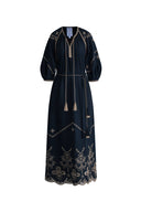Antonia Embroidered Robe Dress in Linen Blend