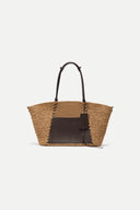 Brera Beach Tote Large Bag with Mirror in Handwoven and Top-Grain Leather Patchwork