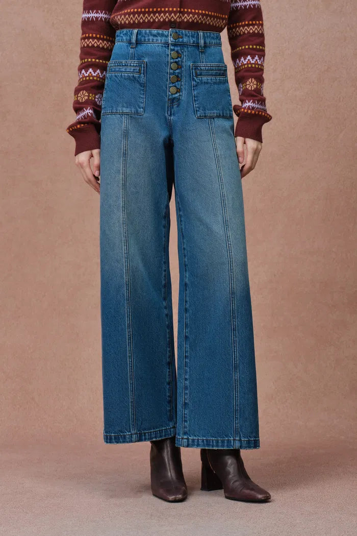 Nora Front Pocket Cropped Straight Leg Jeans in Cotton Denim