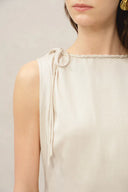 Devon Hand Woven Neckline Sleeveless Dress in Linen