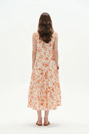 Emma Hand Painted Flora Sleeveless Midi Dress in Silk Cotton