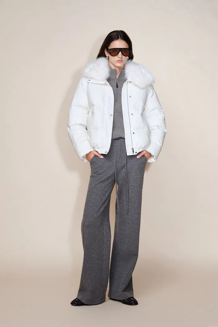 Winnie Detachable Fur Down Jacket in Faux Leather