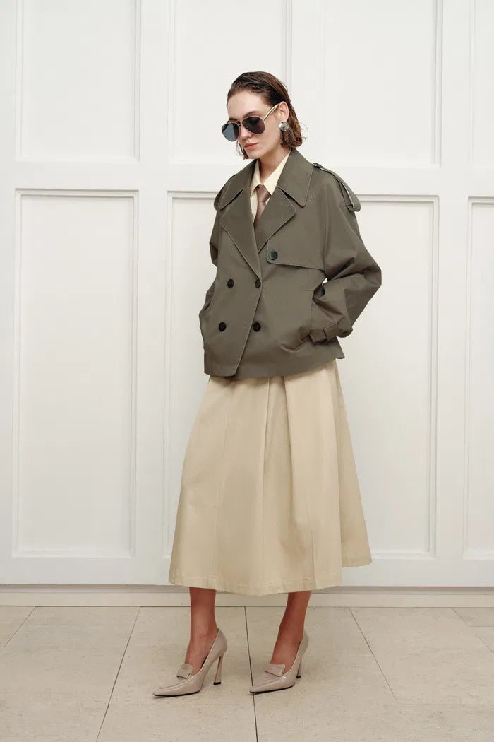 Beatrice Short Trench Coat in Cotton Twill