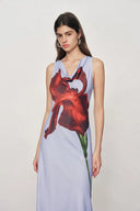 Cersei Iris Print Cowl Neck Sleeveless Dress in Soft Satin