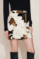 Mane Cow Print Mini Skirt in Faux Horse Fur