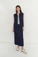 Francesca Midi Skirt in Linen-Cotton Denim