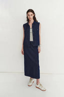 Falda Midi Francesca en Denim de Lino y Algodón