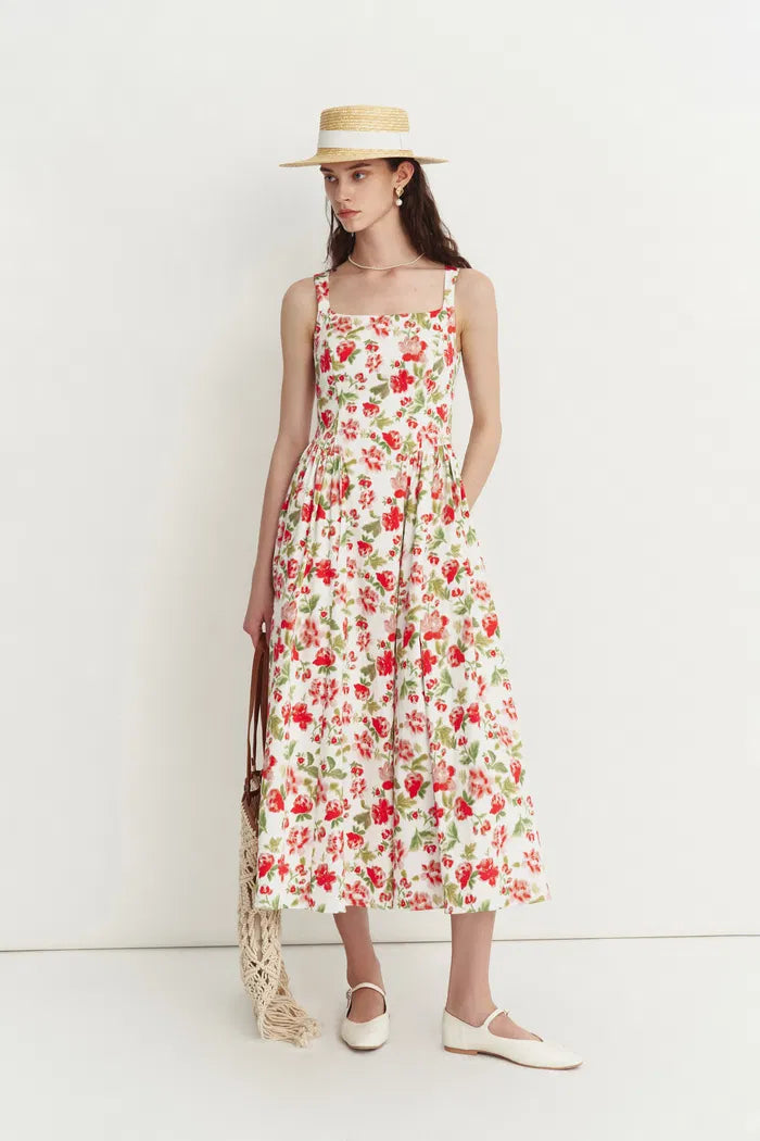 Keira Square Neck Flare Dress in Cotton
