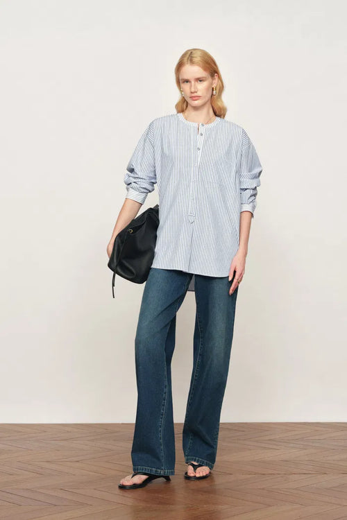Nia Striped Patchwork Shirt in Cotton Poplin