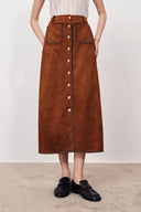 Olivia Contrast Trim Jacket and Skirt Matching Set in Faux Suede