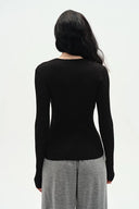Emma Black Fitted Cardigan in Cotton Blend Yarn Knit