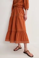 Elli Embroidery Puff Sleeve Blouse Top and Maxi Skirt Matching Set in Cotton