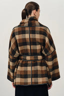 Lycoris Leather Trimmed Short Wool Coat in Merino Wool