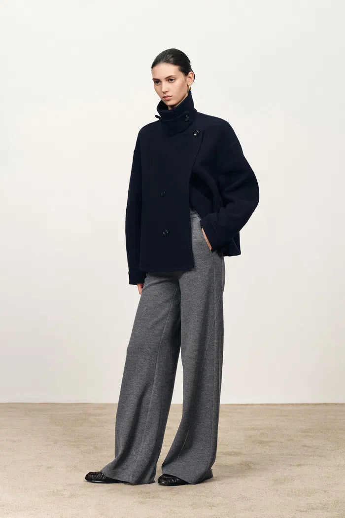 Trevor Midnight Blue Poncho Coat in Merino Wool Tweed
