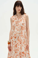 Emma Hand Painted Flora Sleeveless Midi Dress in Silk Cotton