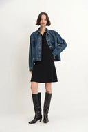 Anja Fringe Collar Long Sleeve Short Dress in Merino Wool Knit