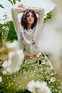 Rosalie Hand Embroidery Openwork Cardigan in Wool Cotton Blend