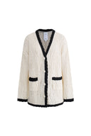 Prela Contrast Trimmed Knit Cardigan in Merino Wool