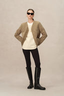 Olivia Khaki Cropped Lightweight Puffer Jacket in High-Density Water-Repellent Fabric