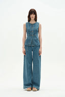 Selena Sleeveless Vest Top in Technical Lyocell Denim