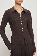 Cardigan texturé à carreaux Elowen en maille mélange coton