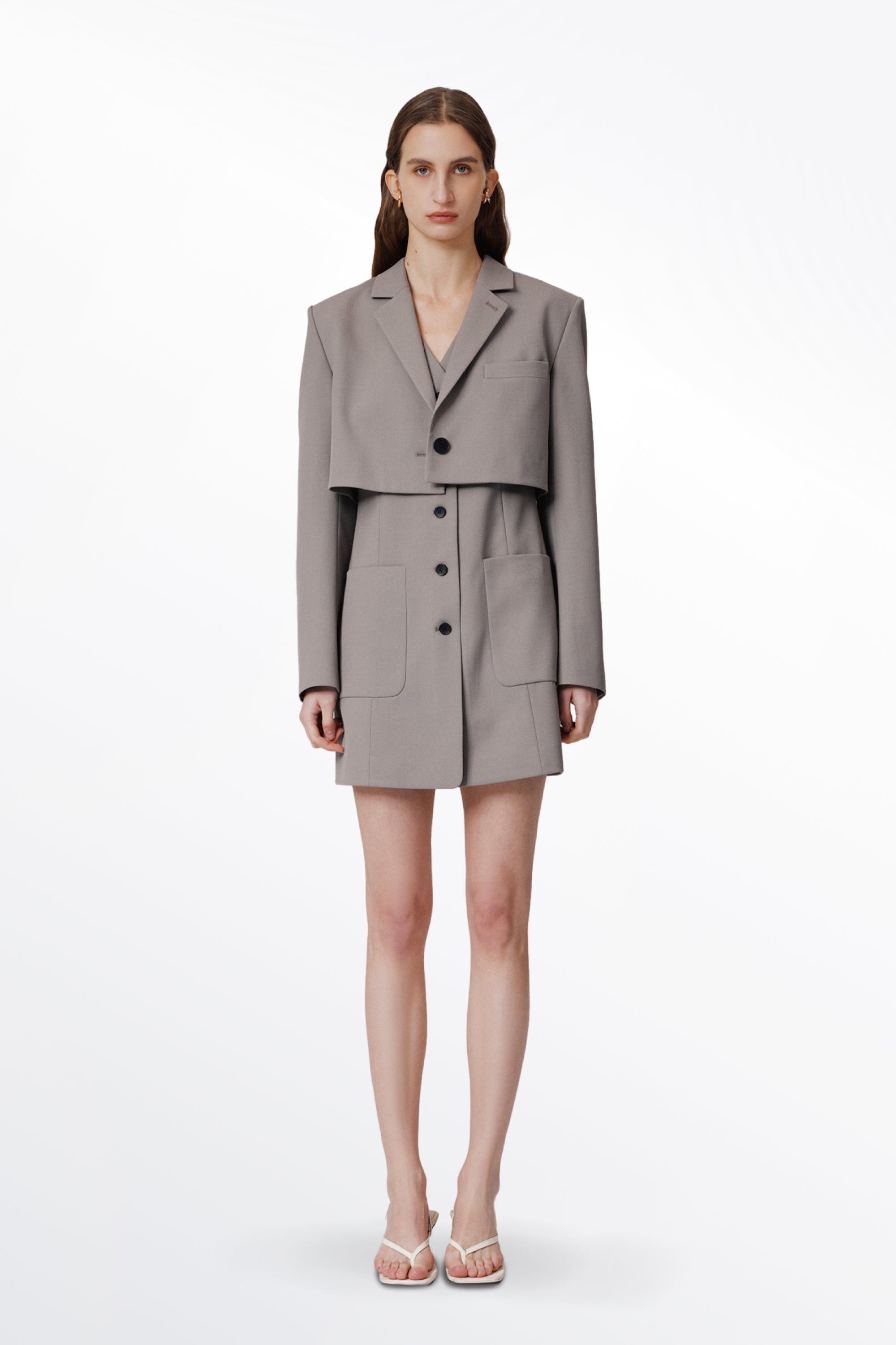 Karlie Cropped Blazer and Vest Dress Set in Wool Blend Twill
